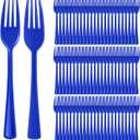 Roshtia 100 Pcs Dark Blue Plastic Forks Dark Blue Cutlery Disposable Utensils 7.3 Inch Heavy Duty Cutlery Set Disposable Forks Sets for Color Graduation Party Teacher Appreciation Wedding Outdoor