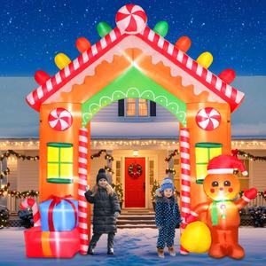 9FT Christmas Inflatable Archway Outdoor Decorations, Blow Up Gingerbread House Arch Yard Decoration with Colorful Gifts, Xmas Decor Build-in LED Lights for Garden Lawn Yard Porch Holiday Party