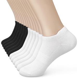 Women's Ankle Cotton Socks - Low Cut Athletic Running Soft Thin No Show White Socks With Tab, 6 Pairs (Size 5-7)