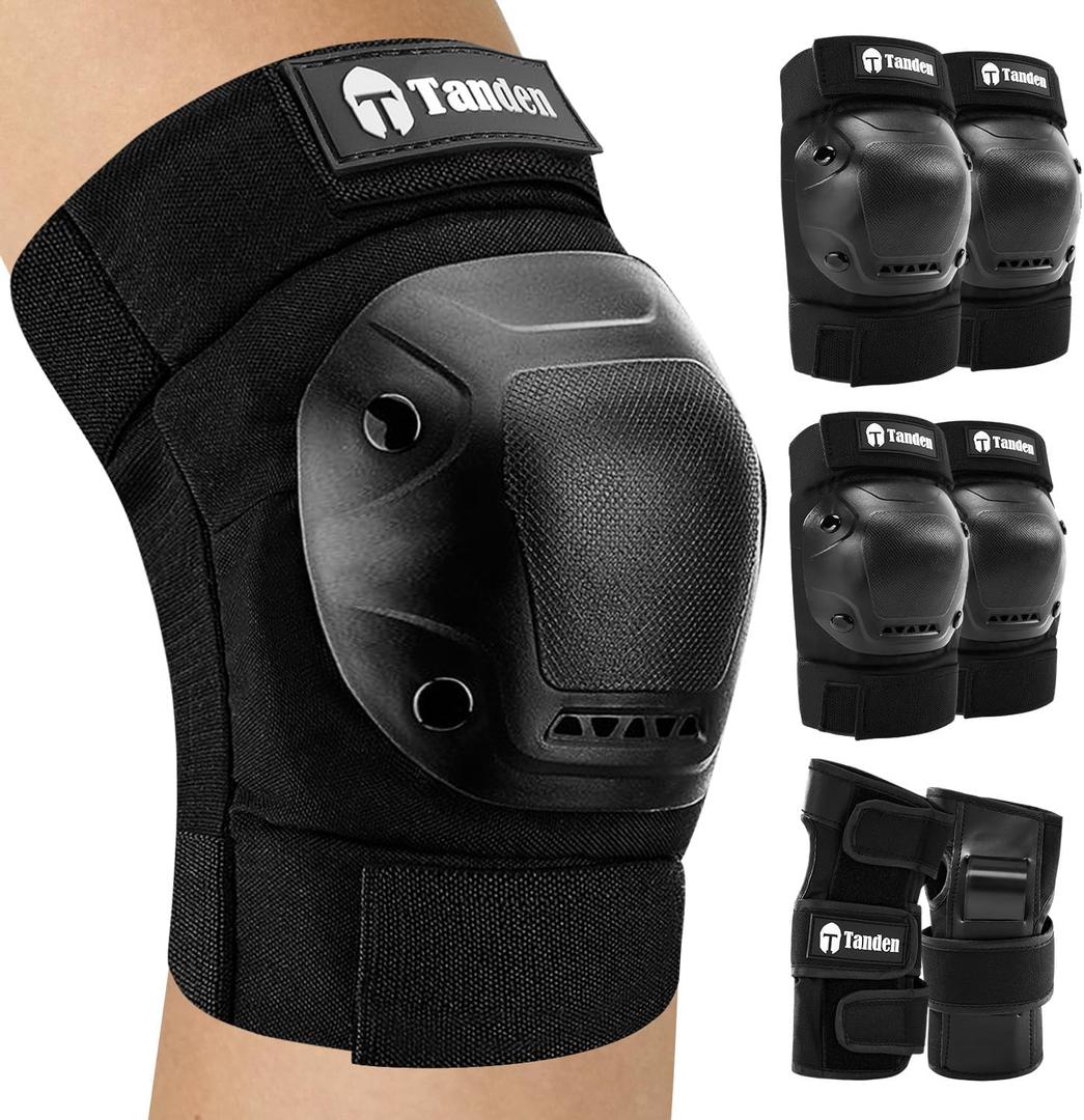 Skateboard Protective Gear Knee Pads and Elbow Pads Set, Elbow and Knee Pads for Roller Skating Wrist Guards Skateboarding Pads (Child (3-9 years), Black)