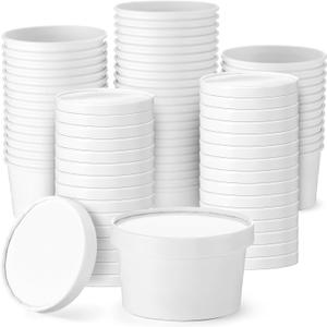 Fulmoon 50 Pack 6 oz Paper Soup Containers with Lids, Disposable Kraft Paper Soup Cups Ice Cream Bowls Food Storage with Lids, Microwavable and Freezer Safe (White)