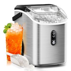 Nugget Ice Makers Countertop with Soft Chewable Pellet Ice, 7 Mins Ice Making, 35.5Lbs/24Hrs, Pebble Ice Maker Machine with Self-Cleaning/Ice Basket/Ice Scoop for Home/Office/Bar, Silver (Silver(Stainless Steels))