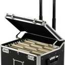 Vaultz Portable File Storage Box with Handle - 14.5" x 17.5" x 15.5" Letter/Legal Size Mobile Lock Box - Double Combination Locking Cabinet - Black