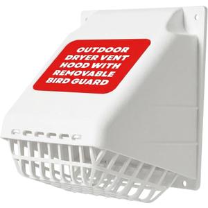 Deflecto 4-Inch Wide Mouth Dryer Vent Hood with Removable Bird Guard, White