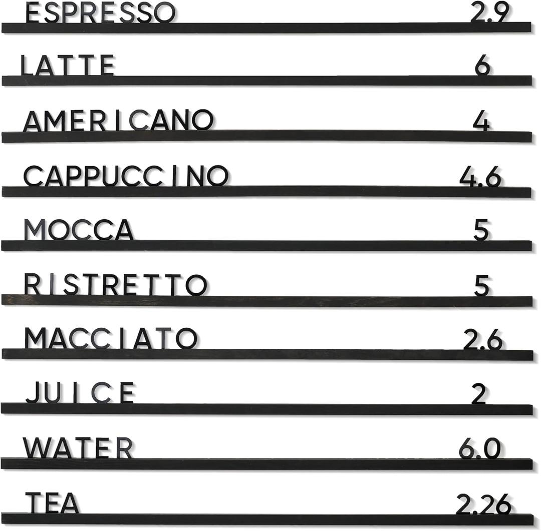 Inko Horeca - Black Wall Menu Board - Set of 10 Regular Rails - Changeable Letter Board - Letter Shelf Menu - Letter Display Wall Ledge Shelf - 400 Letter set (Black Letters)