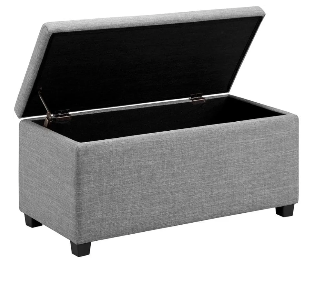 Amazon Basics Upholstered Rectangular Storage Ottoman and Entryway Bench, Polyester, Light Gray, 35.5"W x 16.5"D x 17"H