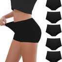 Migbean Womens Seamless Boy Shorts Underwear Soft Stretch Boxer Shorts Briefs No Show Panties 2 Packs Black Grey (Large)