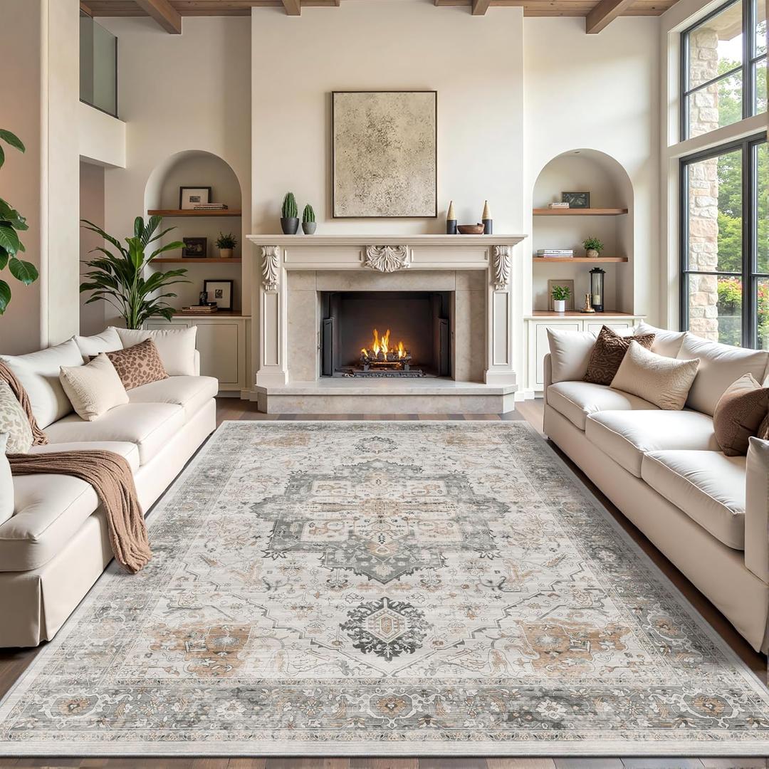 Rugland 8x10 Area Rugs for Living Room, Vintage Washable Area Rug, Taupe