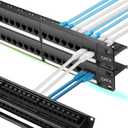 Rapink 48 Port Cat6 Patch Panel with Inline Keystone 10G Support, Pass-Thru Coupler UTP 19-Inch, Removable Back Bar, 1U Network for Cat6, Cat5e, Cat5 Cabling