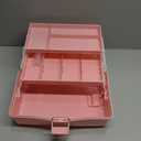 12in 3-Layer Plastic Craft Organizers and Storage, Portable Folding Tackle Box with Handle & Adjustable Dividers, Multipurpose Case for Sewing, Art Supplies, Medicine, Tools (White Pink)