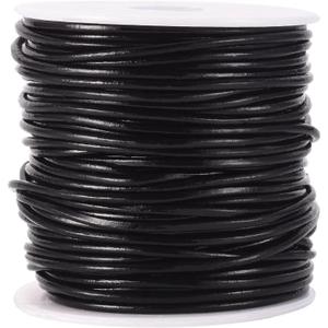 30 Yards Cowhide Genuine Leather Cord for Jewelry Making 2MM Black Round Real Leather String Lace Cording Rope Braiding Strip Thread Spool for Crafting Necklace Bracelets Wraps Beading