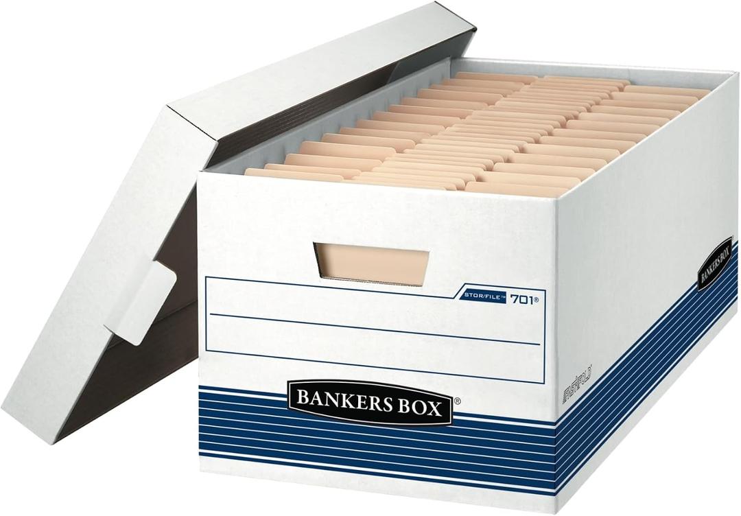Bankers Box 12-Pack Medium Duty File Storage Boxes with Lids, FastFold Assembly, 24 Inch Letter, STOR/FILE, (00701)