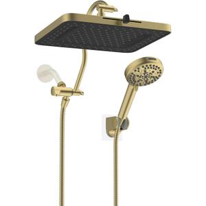 Hibbent 13'' 5-spray Rain Shower Head, 10-Spray Handheld, Brushed Gold