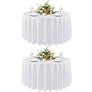 sancua 2 Pack Round Tablecloth 90 Inch White, Stain and Wrinkle Resistant Table Cloth - Washable Polyester Table Cover for Dining Tables, Buffet Parties and Camping