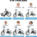 JMMD 6 in 1 Toddler Bike with Push Handle for Kids 18-60 Months, 12" Foldable Balance Bike with Training Wheels, Pedals, Brakes, Kickstand, Push Tricycle Toddler Gift & Toys for Boy & Girl, Large