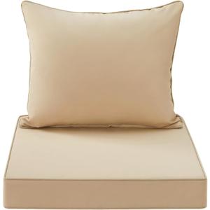 Outdoor Seat Cushion Set 22x22 Inch Waterproof & Fade Resistant Cushions for Patio Furniture, Removable Cover Deep Seat & Back Cushion with Handle and Adjustable Straps for Chair Sofa, Beige