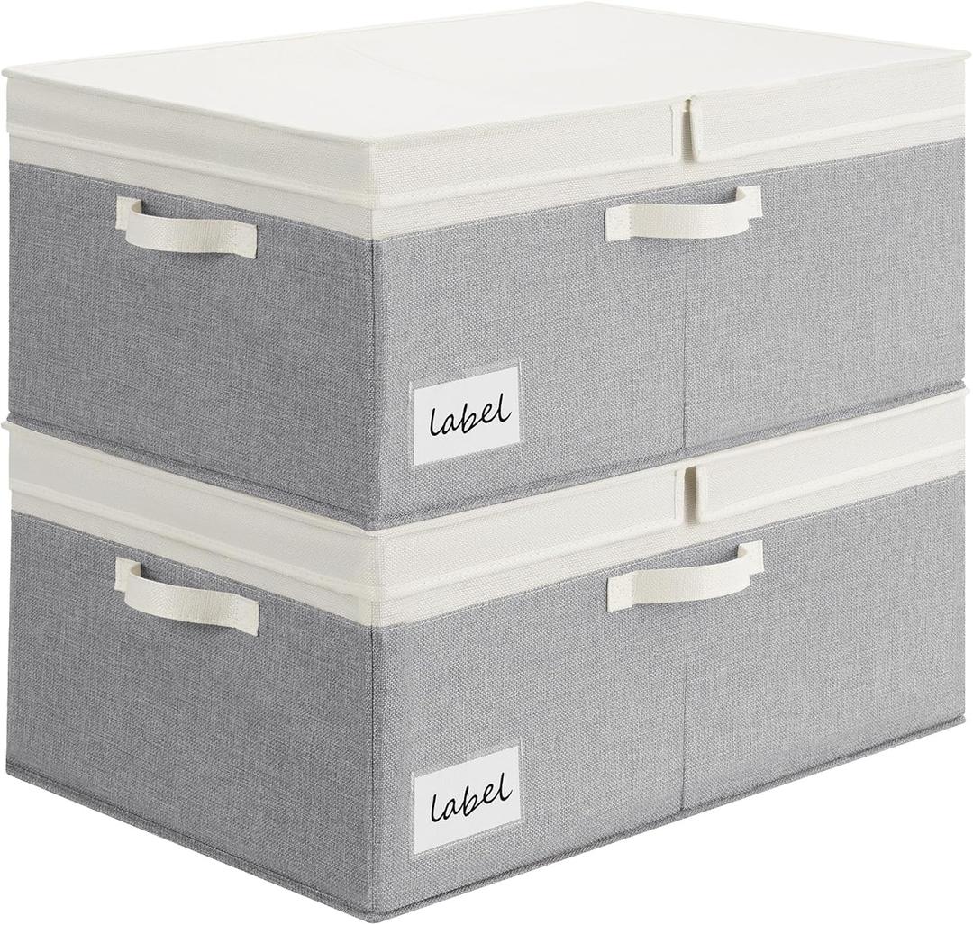 GRANNY SAYS Decorative Storage Boxes with Lid, Large Storage Bins with Double-Open Lid, Fabric Storage Basket for Clothes, 63L Closet Linen Storage Bin, White&Gray, 2-Pack (Dark Gray&Ivory)