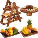 RattanView Wooden Dessert Table Display Set of 4 Wood Dessert Tower Rustic Rectangular Cake Stand 3 Tier Brown Serving Tray Farmhouse Cupcake Platter for Wedding Reception, Tea Party, Baby Shower