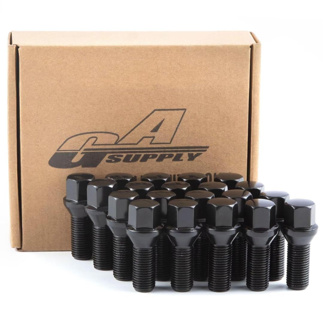 GAsupply 14x1.5 28mm Shank Lug Bolts, 20pcs Black Conical Seat 56mm Tall Lug Studs for Wheel Spacers, 17mm Hex