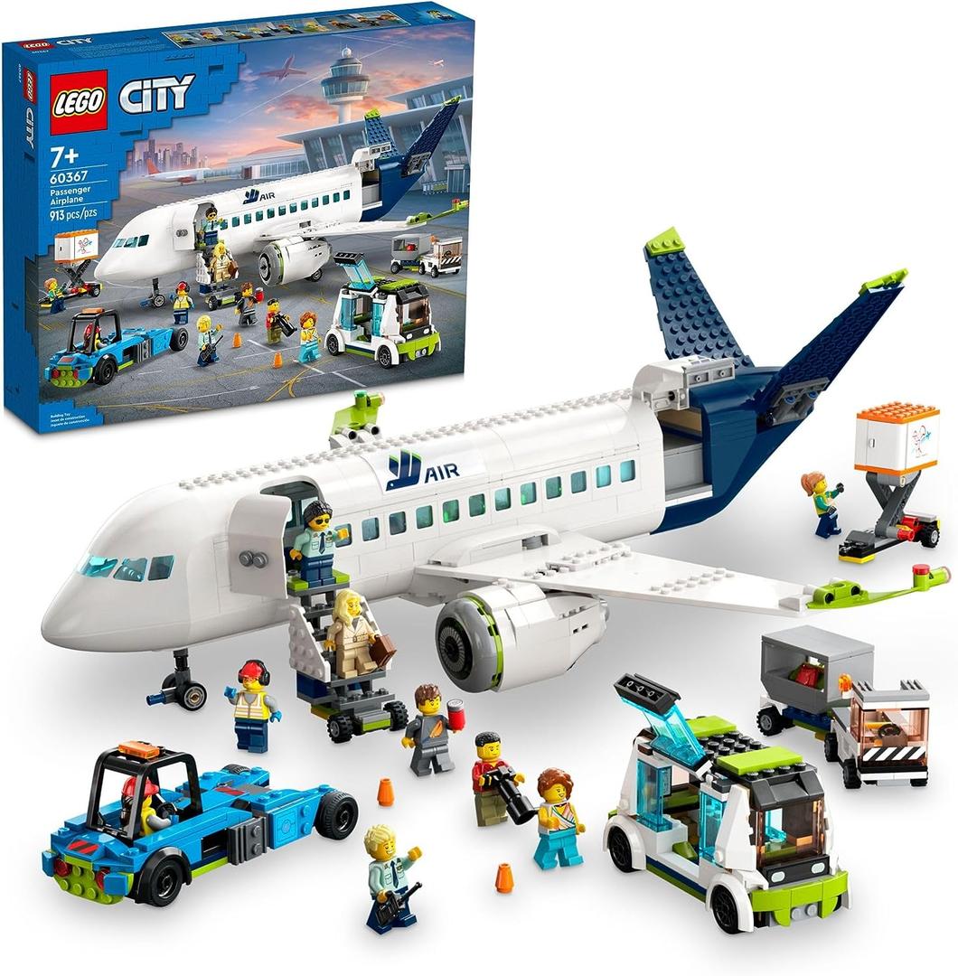 LEGO City Passenger Airplane Toy - Building Set for Boys & Girls, Ages 7+ - Educational Gift for Kids - W/Buildable Vehicle Toys & 9 Minifigures - 60367, Medium