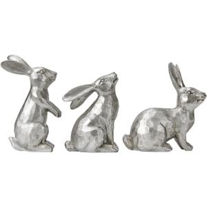 DN DECONATION Easter Bunny Figurines, Small Decorative Bunny Statue Set of 3, Easter Resin Rabbit for Vintage Tabletop Decor Home Spring Decoration Gift, Antique Silver Sculptures Decor
