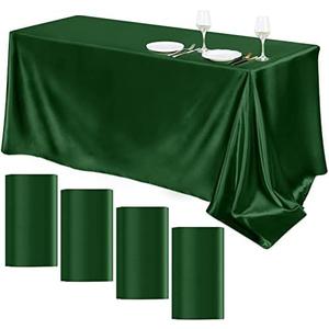 TURSTIN 4 Packs Satin Tablecloth 102 x 58 Inch Overlay Satin Table Cover Rectangle Bright Silk Tablecloth Smooth Fabric Table Decoration for Wedding Banquet Party Events, Dark Green