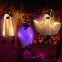 Halloween Hanging Decorations Set of 3 Battery Operated Small Floating Ghost Decor with Witch Hat & Striped Legs, 3 Light Modes Outdoor for Porch Tree Yard Garden Ceiling, Spooky Decor for Party Scene