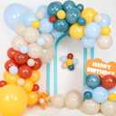 Here Comes the Son Balloon Arch Kit, Retro Blue Yellow Boho Balloon Garland with Mustard Yellow Pastel Blue Sand White Coffee Balloon for Fall Colorful Baby Shower First Birthday Party Decoration