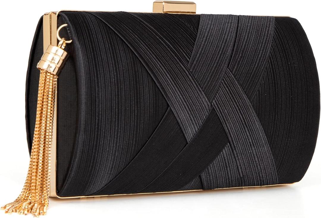 Clutch Purses for Women Formal Evening Clutch Purse Shoulder Cross Body Bags for Wedding Party Handbag with Tassel, Black