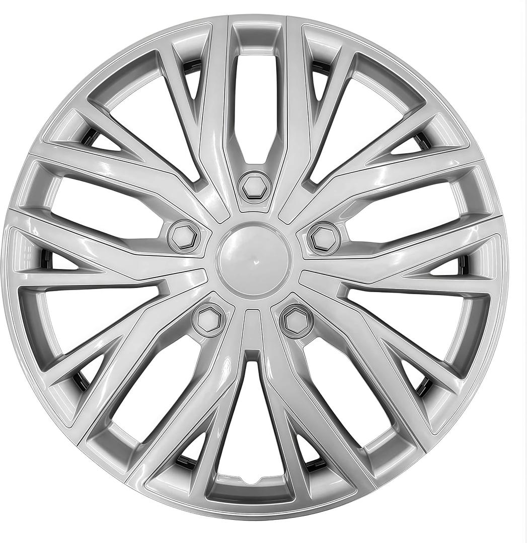 16 Inch Hubcaps with Adjustable Steel Retention Rings, Premium ABS Universal Fit, Set of 4 Wheel Covers (Silver)
