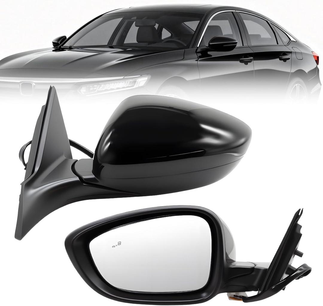 Left Driver Side Mirror Assembly Compatible with 2018-2022 Accord Heated Blind Spot Detection Power Glass Manual Folding Match to Crystal Black Pearl HO1320329 (7Pins)