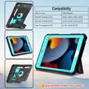 LTROP Case for iPad 9th/ 8th/ 7th Generation (2021/2020/2019) 10.2 Inch with Pencil Holder & Kickstand, Shockproof Protective Cover Case for iPad 9 8 7 Gen, Black/Turquoise