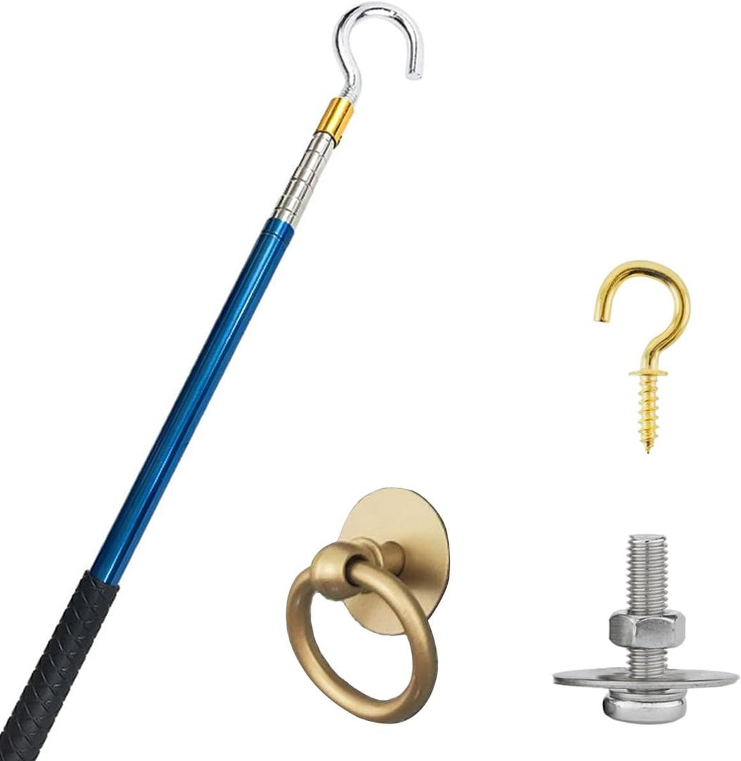 Attic Ladder Door Pull Down Hook Cord Stair System Parts, Rope with Handle for Attic Extension Ladder Pull Down System Hook Cord Kit Rope Replacement