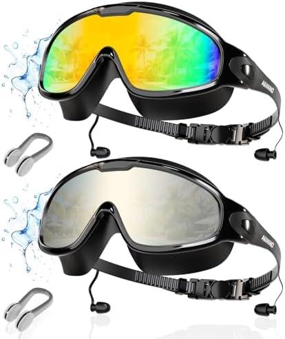 Aegend New Adult Wide View Swim Goggles, Anti-Fog/UV No Leak Swimming Goggles with Ear Plugs for Men & Women