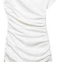 Summer Short Sleeve Mini Pleated Skirt Dress Diagonal Collar Slim (X-Small, White)