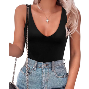 SAUNGKUAI Women’s Bodysuit Sexy Plunge Deep V Neck Backless Sleeveless Tank Thong Body Suits Outfits for Going Out,M