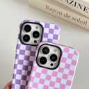 Compatible with iPhone 14 Pro Max Case Cute Aesthetic Checkerboard Checkered Phone Case for Women Girl Shockproof Slim TPU and Hard PC Protective Cover (Purple)