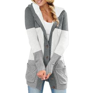 Sidefeel Women's Cardigan Sweaters Hooded Fleece Lined Button Down Front Jackets Winter Coat with Pockets (Large, Hooded 22 Gray)