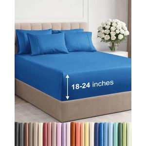 Extra Deep Queen Sheet Set - 6 Piece Breathable and Cooling Sheets - Hotel Luxury Bedding for Women, Men, Kids & Teens - Easy Secure Fit - Soft, Wrinkle Free & Comfy - Extra Deep Pockets - Royal Blue