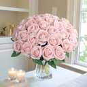 50 PCS Roses Artificial Flowers, Fake Roses with Stem Realistic Blush Silk Rose for DIY Wedding Bouquets Table Centerpieces Arrangements Baby Shower Birthday Home Decor Valentines Day Gift for Her