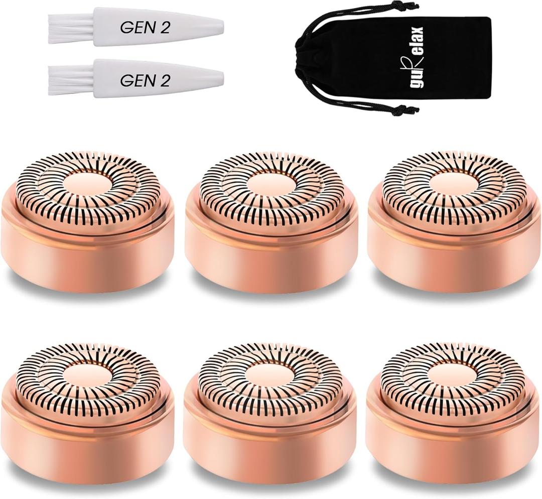Replacement Heads for Flawless Facial Hair Remover,Gen 2 Replacement Blades for Finishing Touch Flawless Hair Removal, 6 Count 18k Gold Heads with Storage Bag