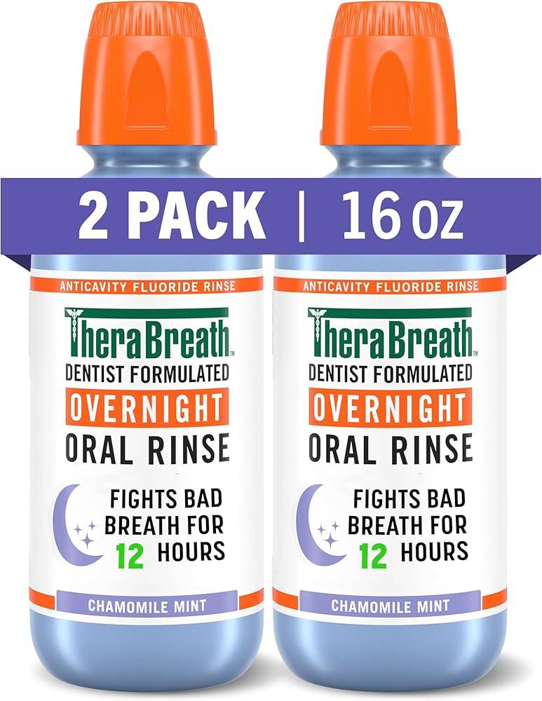TheraBreath Fresh Breath Mouthwash, Chamomile Mint Flavor, Alcohol-Free, 16 Fl Oz (2-Pack)