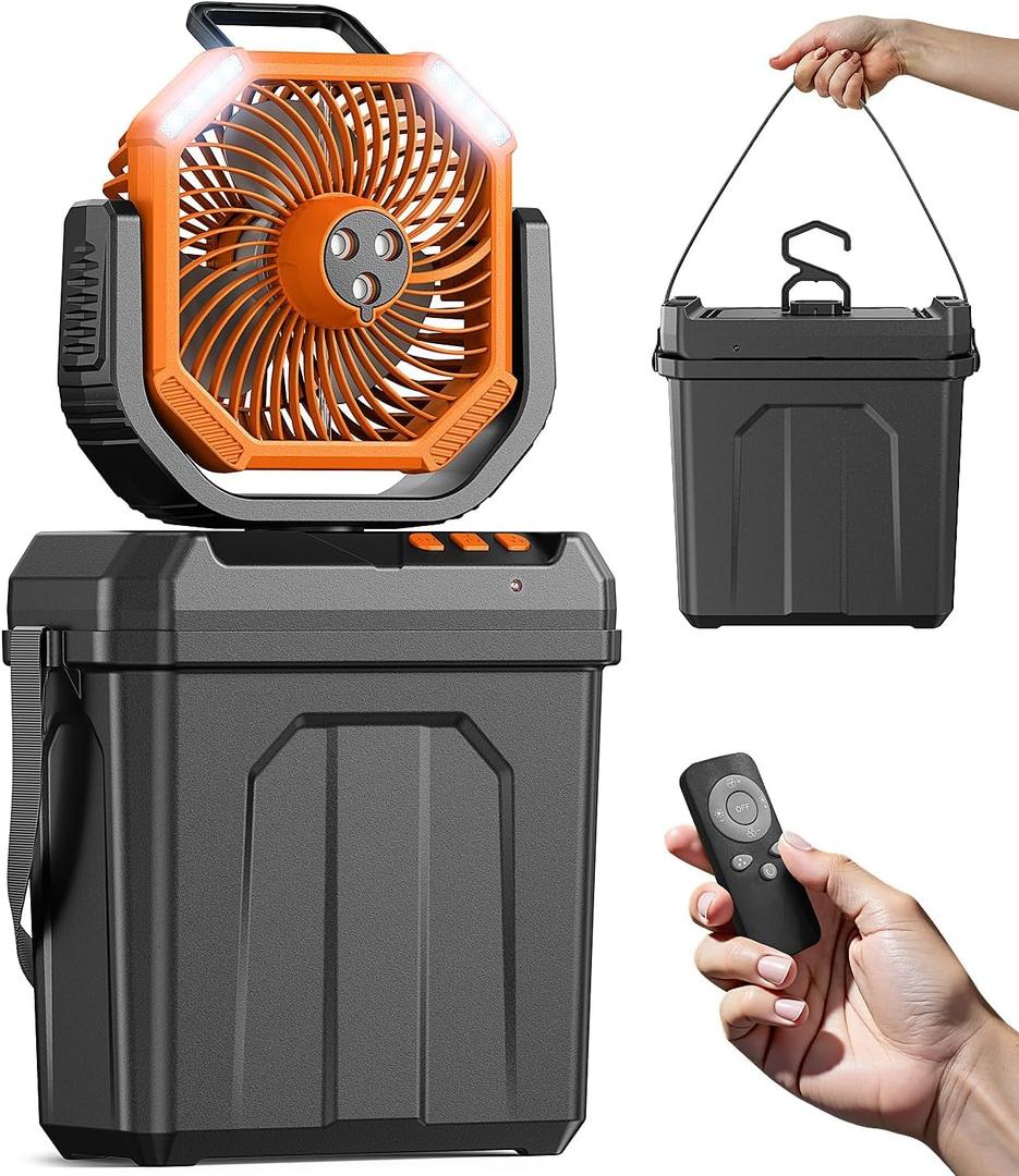 Portable Misting Fan for Outdoors Patios, 20000mAh Rechargeable, 6L Quiet Air Cooling with Remote, 4 Speeds, Spray, 30 dB Camping Fan for Bedroom, Office (Orange)