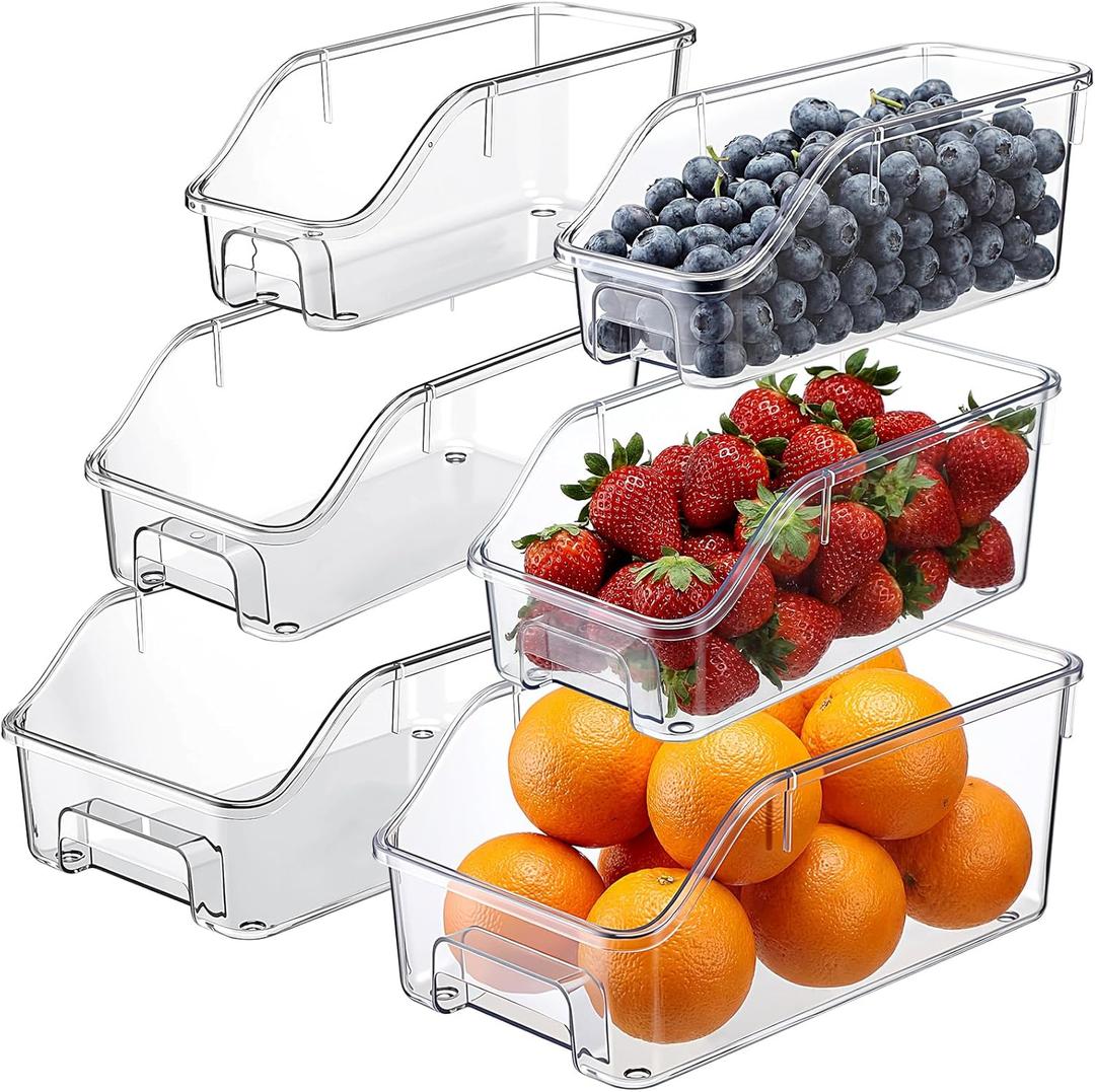 LemonRoad 6 Packs Pantry Organizers and Storage Freezer Clear Organizer Bins with Handle Acrylic Organization Bins Stackable Open Front Storage Vegetable Egg Salad Containers for Kitchen Cabinet