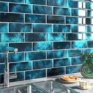 FunStick 15-Sheet Dark Blue Stick on Backsplash Tile Peel and Stick Backsplash Subway Tile Stickers for Kitchen Peel and Stick Wall Tiles for Bathroom Shower Laundry Room Removable Back Splash 12"x12"