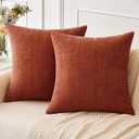 MIULEE Pack of 2 Couch Throw Pillow Covers 18x18 Inch Soft Burnt Orange Chenille Pillow Covers for Sofa Living Room Solid Dyed Pillow Cases