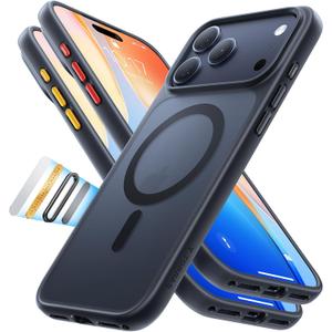 TORRAS Magnetic Shockproof for iPhone 17 Pro Case, Compatible with Magsafe, Military-Grade Drop Tested, Translucent Slim Protective for iPhone 17 Pro Case Anti-Fingerprint Anti-Scratch, Black