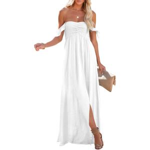 Happy Sailed Wedding Guest Dresses for Women Off The Shoulder Maxi Dress Summer Smocked Party Cocktail Dresses Fashion 2025 White Large