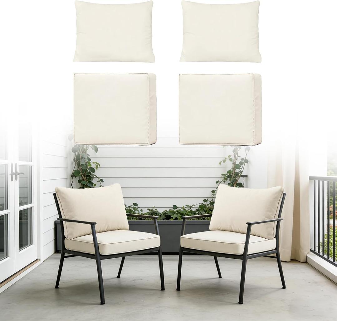 4-Piece Outdoor Patio Cushion Covers, Seat & Back Replacement Set, Covers Only for Patio Furniture, Porch, Deck, Balcony (4Pcs-Beige, 24 * 24 * 4-inch)