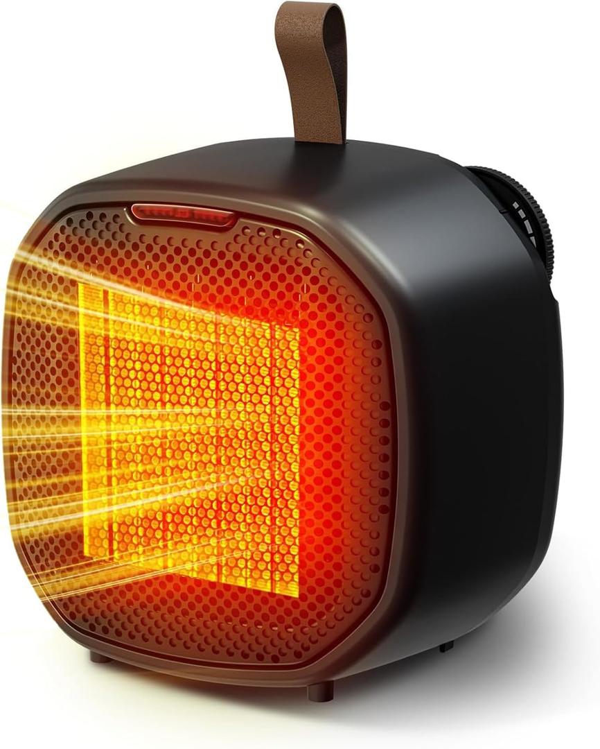 Electactic Portable Ceramic Space Heater w/Thermostat, 1500W Indoor Electric Space Heater Fan with Overheat and Tip-Over Protection, Heat Up 200 Square Feet for Office Room Dorm Use, Black